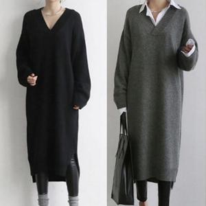 [오노마] ONM 니트 브이넥 옆트임 여자 원피스 루즈핏 데일리룩  13225462)