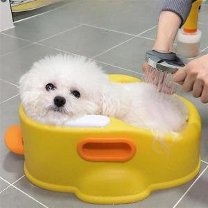 인스타 동물 대형견 접이식 샤워 욕조 풀장 오리 펌프 강아지 말티즈 소형 오리-옐로우TPE쿠션-T77 90x50