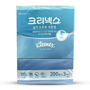 크리넥스 실크 소프트 각티슈 미용티슈 코튼향 200매 3개입