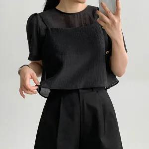[에이와비] 바니뷔스티에블라우스 -반팔셔츠+뷔스티에set/4color