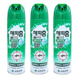 해피홈 수성 에어로솔(피톤치드향:500ml)x3캔- 모기.파리살충제.킬라스프레이