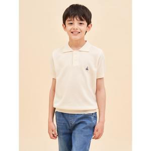 [BEANPOLE KIDS] [Essential] 면 혼방 피케 조직 T칼라 반소매 니트 스웨터  아이보리 (BI4351UE10)