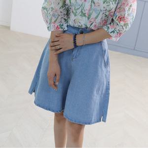 빅사이즈 여름 청 데님 a라인 와이드 5부 치마 반바지