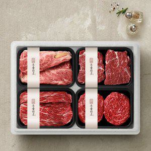 [인정식탁][투뿔한소] 한우 1++등급(7이상) 구이정육모듬 선물세트 3호 1.2kg(등심300g+설도살300g+국거...
