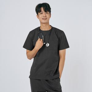 남성 쿨스판 크루넥 스크럽 상의 간호사 의사 병원 수술복 (그레이)