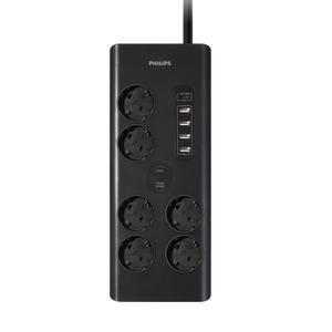 필립스 프리미엄 서지보호 멀티탭 USB 5포트 6구, 2m, 블랙, 1개