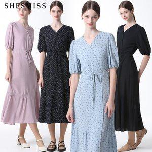 [르오트][쉬즈미스(SHESMISS)] 스트랩 브이넥 롱 원피스