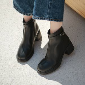 SOVO 버클드 벨트 소가죽 앵클부츠 5cm