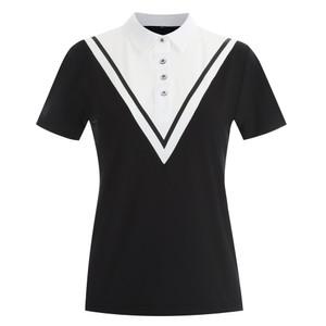 국산 여성 카라넥 골프 테니스 냉감 V라인 반팔 티셔츠 NE-WSH-615-블랙