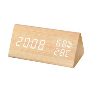 우드 온습도 디지털 LED 무소음 탁상시계 전자 알람 책상 인테리어