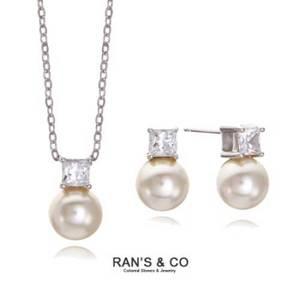 [RAN'S&CO][란스앤코] 스와로브스키크리스탈 8mm진주 스퀘어 세트 (실버92.5%)