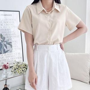 [오노마] ONM 실키 원단 베이직 데일리 컬러 반팔 블라우스 셔츠