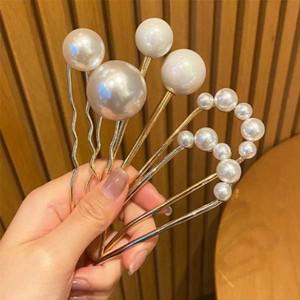 골드 메탈 진주 U자형 11자형 올림머리 젓가락 뒤꽂이 비녀