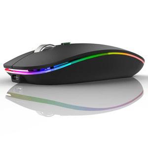 Uiosmuph LED 무선 마우스, G12 슬림 충전식 무음 USB 수신기 및 타입 C 어댑터가 있는 2.4G 휴대용 광학 컴퓨터 마우스(매트 블랙)