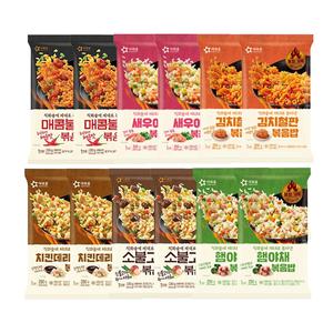 아워홈 새우볶음밥 250g+김치철판볶음밥 250g+햄 야채 볶음밥 250g+치킨 데리야끼 볶음밥 250g+소불고기 볶음밥 230g+매콤 불닭 볶음밥 230g 각 2개 ( 총12개 )