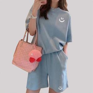 새로본(스판)514미니반팔세트 여름상하반팔티세트 여성 여자 나염프린트 반바지세트 트레이닝복세트