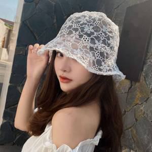 여성 레이스 시스루 벙거지 모자 버킷햇 바캉스 비치 숏 라피아햇