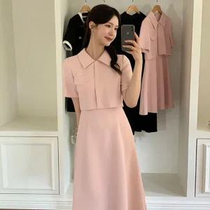 (링클프리O/2기장/여름하객룩/10등신비율) 아로엔 카라 쫀쫀 2기장 플레어 원피스 썸머 op15745