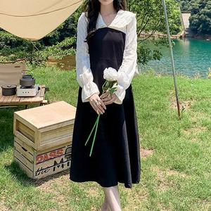 [오노마] ONM 물결 레이스 자수 둥근카라 A라인 롱 원피스 하객룩  11104237A)