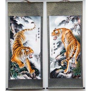 호랑이 그림 족자 수묵화 현관 벽걸이 비단화 왕의 사무실 행운 풍수 가로 동양화 대형