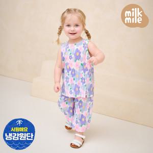 [밀크마일] 샤이닝퍼플플라워냉감주름상하복
