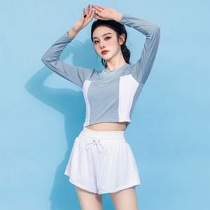 은창]하이 웨이스트 밴딩 스포티 래쉬가드 수영복 비키니 모노키니 여름 비치 휴가 바지 팬츠 세트 몸매보