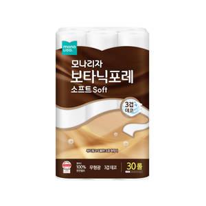 모나리자 피부저자극 3겹 화장지 30M 30롤 천연펄프 먼지 없는 보타닉포레 소프트