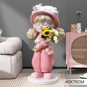 [월데코] 인테리어 꽃을든소녀 대형 장식품 75cm
