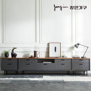 장인가구 루시퍼 그레이 다용도 수납 3000 거실장 세트A