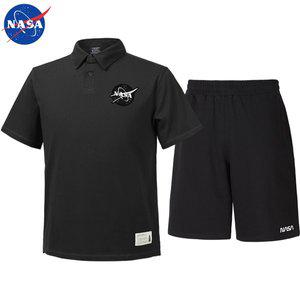 [NASA] 나사 남녀공용 면 카라티+면 반바지 상하세트 N-163UBK+N-062PBK 남자 여성 폴로티 숏팬츠