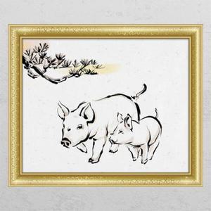 아트박스/꾸밈 ca593-수묵화노을아래돼지_창문그림액자