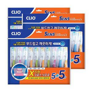 센스인터덴탈 칫솔 X자 초극세모 5+5 X 3개 크리오