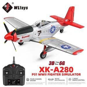 WLtoys XK A280 RC 비행기 2.4G 4CH 3D6G 모드 항공기 P51 전투기 시뮬레이터, LED 서치라이트 포함, 어린