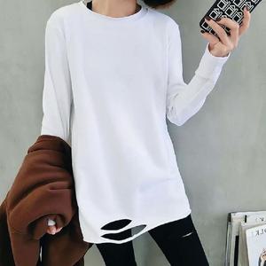밑단 빈티지 여성 긴팔 롱 티셔츠 봄