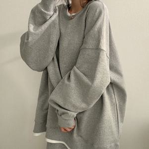 여성 배색 밑단 레이어드 긴팔 티셔츠 무지 맨투맨