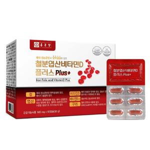 철분엽산비타민D 플러스 500mg x 60캡슐 철 비타민D 비타민B12 엽산 구리
