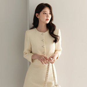 [시크라인] 에이렌 펄버튼 노카라 트위드 자켓