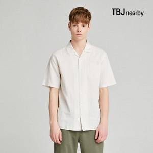 남성 5부 코튼린넨 루즈핏 쿠반카라 스트라이프 셔츠 T202SH310P)