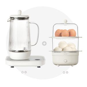 [홈카페_세트상품] 단미 전기포트 유리 티포트 800ml + 계란찜기 (KET02 + EGS01)