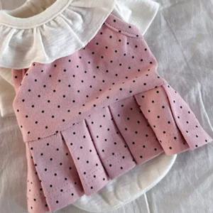 강아지 도트 플리츠 원피스 핑크 1P 민소매 치마 여름