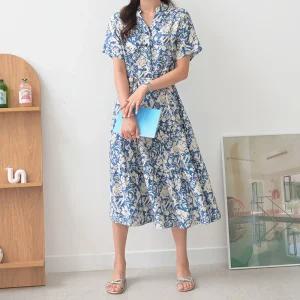 [데일리앤] 반팔 민소매 2type 여름 차이나카라 플라워 헨리넥 스트링 허리끈 투웨이 캉캉 롱 바캉스룩 원피스 시그널