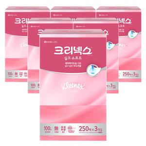 크리넥스 미용티슈 실크소프트 250매 3입 6개