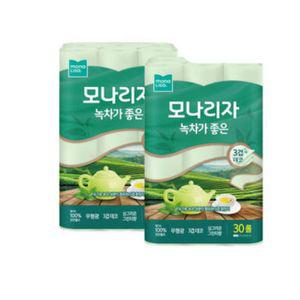 모나리자 녹차가좋은 3겹 30M 30롤 2개 총60롤 천연펄프 화장지 휴지