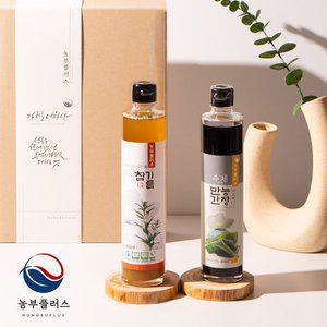 [농부플러스] 국산 저온착유 참기름 만능간장 맛간장 300ml 2병 선물세트(쇼핑백동봉)