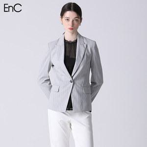 [이엔씨][EnC] 스트라이프 원버튼 자켓 (택가격379000원)
