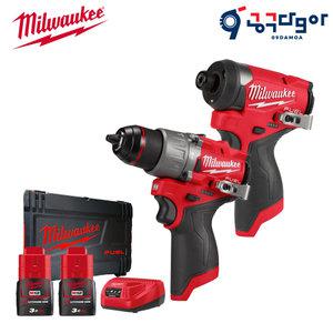 밀워키 M12 FPP2A2-302X 12V 충전 임팩드라이버 해머드릴 GEN3 콤보세트 M12 FID2 FPD2 3.0Ah 세트