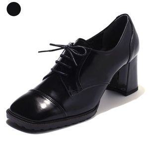[갤러리아] 세라 여성 수제화 유광 소가죽 스퀘어 로퍼힐 S23P516 검정 6CM