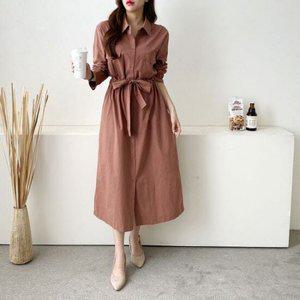 빅사이즈 비긴 롱 원피스 단추오픈 여성 임부복 44~77