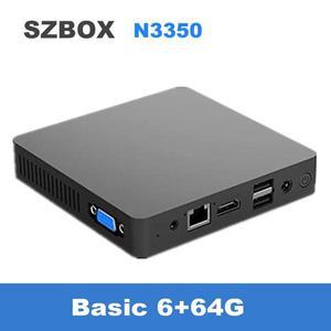 SZBOX 팬리스 디자인 미니 PC 오피스 SATA SSD 데스크탑 컴퓨터 N3350 윈도우 10 2.4G 와이파이 원격 제어