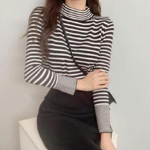 [비위치] 단가라 배색 반폴라 기모 긴팔티셔츠